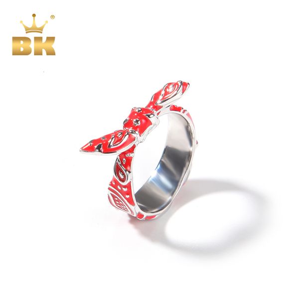 Anel Solitaire THE BLING KING Bowknot Caju Flower Ring Red Yellow Blue Black Bandana Shaped Esmalte Ring Hiphop Jewelry For Drop 230615