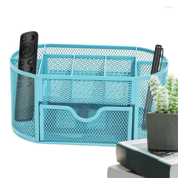 Sacos de armazenamento Mesh Caneta organizador 9 grades Lápis de mesa Metal Suporte para caixa de artigos de papelaria Página inicial