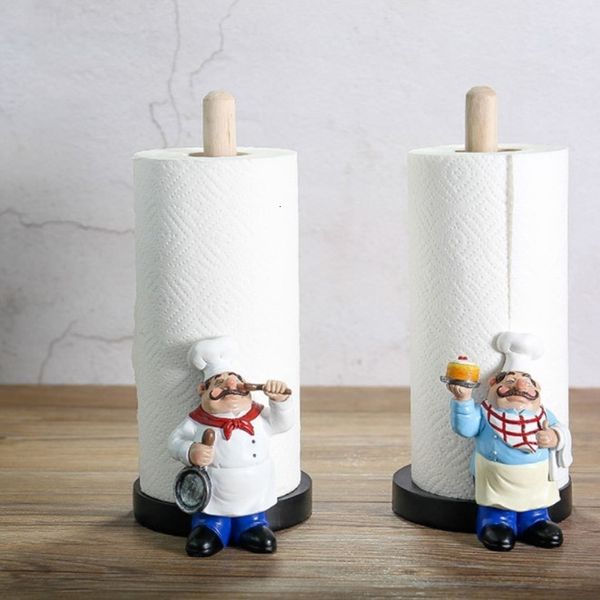 Mensole da bagno Resina Chef Doppio strato Porta asciugamani di carta Figurine Creative Home Cake Shop Ristorante Artigianato Decorazione Ornamento 230615