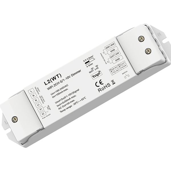 L2 (WT) DIP Switch 0/1-10V 2CH WiFi RF Push Dimmer AC 110V 220V Tuya APP Nuvem controlador on/off para luzes de tira de cor única