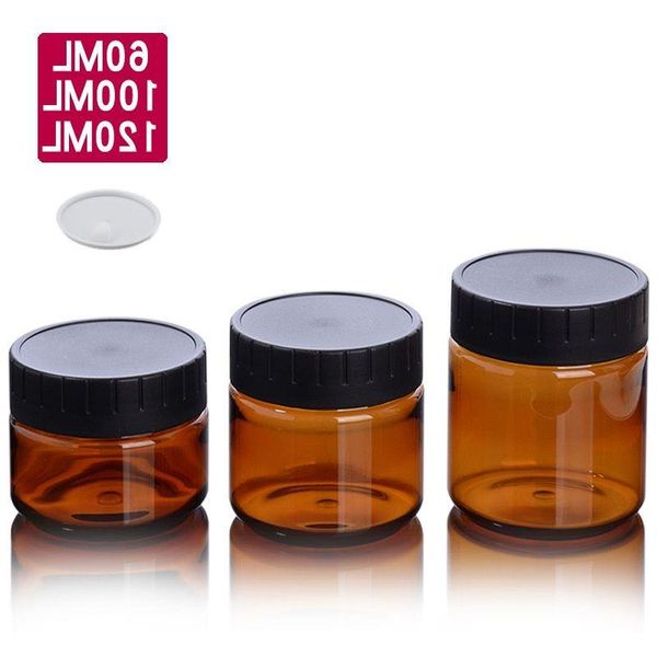 Amber PET Plastic Cosmetic Jars Face Hand Lotion Cream Bottles with Black Screw Cap 60ml 100ml 120ml Offef