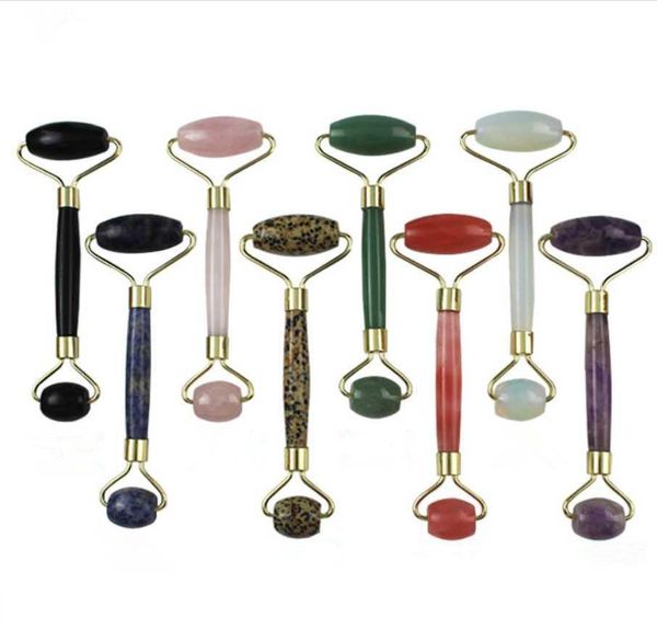 2021 Drop Ship Natural Rose Quartz Crystal Healing Massage Wand Beauty Roller Stone Massager Double-head Face Neck Body Roller Massager