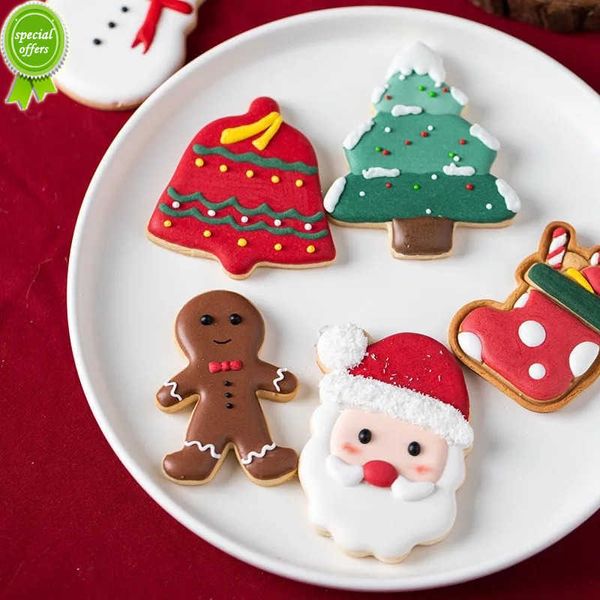 Novo 5 pçs/conjunto cortador de biscoito de natal pão de gengibre molde de árvore de natal ferramenta de decoração de bolo de natal navidad presente diy molde de biscoito de cozimento