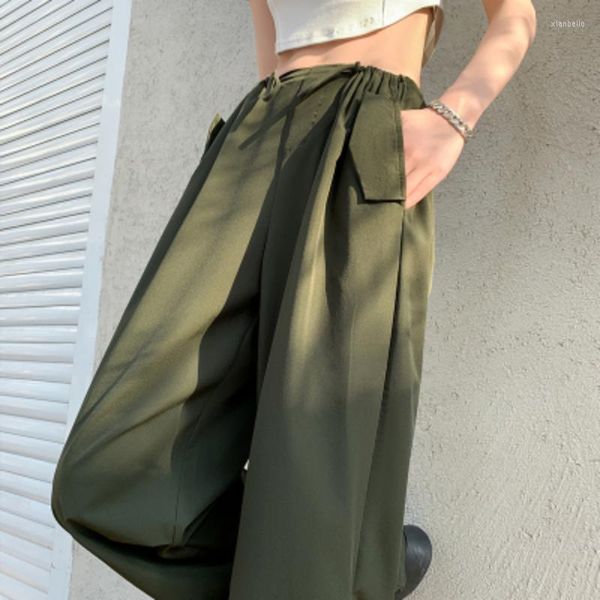Pantaloni da donna Primavera Army Green Cargo Fashion Pocket Thin Straight Mopping High Street Y2K Pantaloni larghi a gamba larga Estate da donna