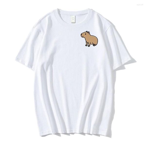 Erkek Tişörtleri Capybara Kawaii Baskılı T-Shirt Çift Kıyafetleri Komik Karikatür Günlük Kısa Kollu Tee Tips Yaz Pamuk Beyaz