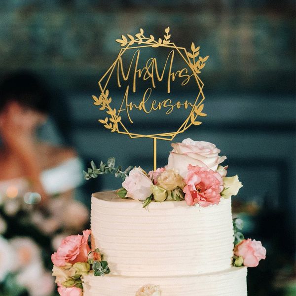 Другие мероприятия поставляют персонализированный свадебный торт Topper с деревянной парой фамилии на заказ невесты для обручальной вечеринки по случаю дня рождения декор торт 230615