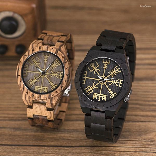 Armbanduhren Bobo Bird Wood Watch Männer Quarz Armbanduhr Visrisir handgefertigte Uhren Kompass Rune männliches Geschenk für ihn Relogio Maskulino