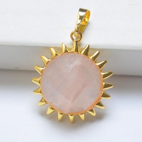 Collane con pendente Natural Rose Crystal Stone sfaccettato Bead GEM Sunlight Jewelry Fashion S3096