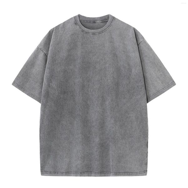 T-shirt da uomo T-shirt in cotone da uomo Oversize Unisex Maniche corte Casual Lavaggio largo Tinta unita T-shirt di base