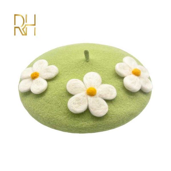 Berets RH Weibliche Süße Frische Gänseblümchen Blumen Handgemachte Wollfilz Berets Geschenk Top Qualität Bunte Sweetie Frauen Beanie Hut Großhandel Z0616