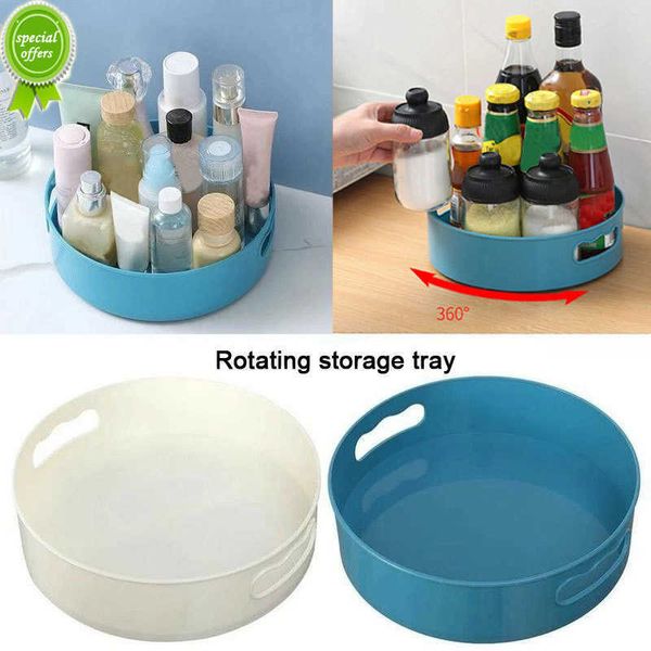 Neue 360 rotierende Tablett Küche Aufbewahrungsbehälter für Gewürzglas Snack-Tablett Badezimmer Aufbewahrungsbox Rutschfester Kosmetik-Organizer