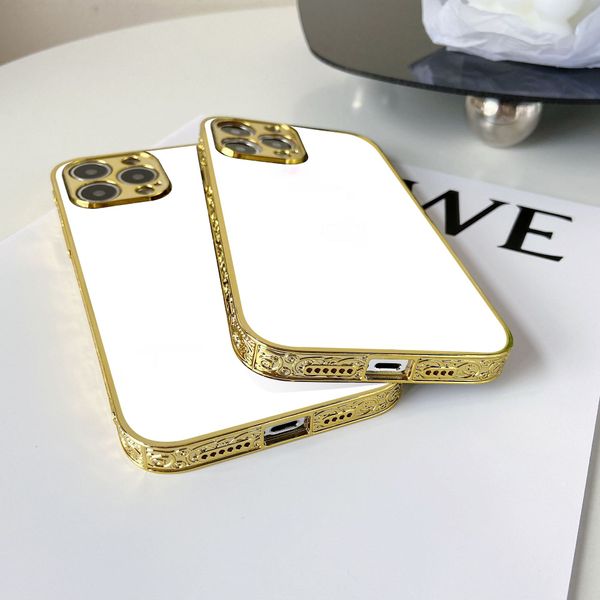 Sublimation Blanks Custodia per telefono dorata per iPhone 14 Pro max 12 13 X Xr 8 7 6S Plus Cover stampabile in gomma morbida 2D elettrolitica con inserto in alluminio