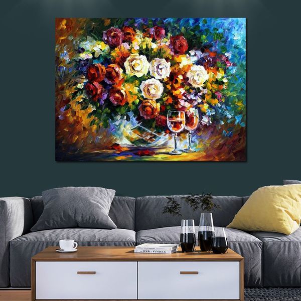 Абстрактные цветы Canvas Art Decor Decor Roses and Wine ручной картины маслом современной