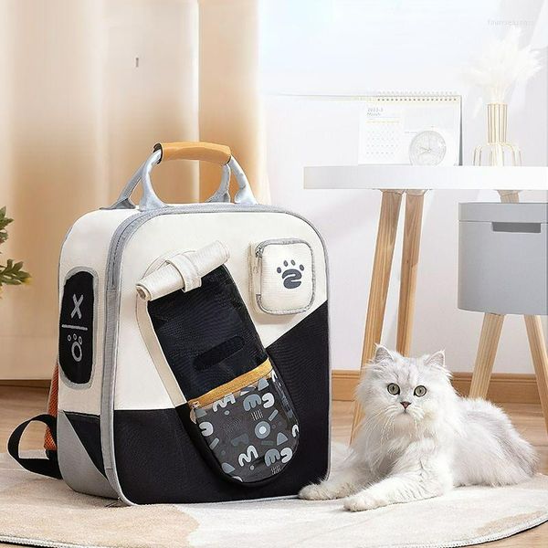 Mochila para transporte de animais de estimação respirável para gatos com grande capacidade para viagens ao ar livre Bolsa portátil de ombro duplo para cães e gatos