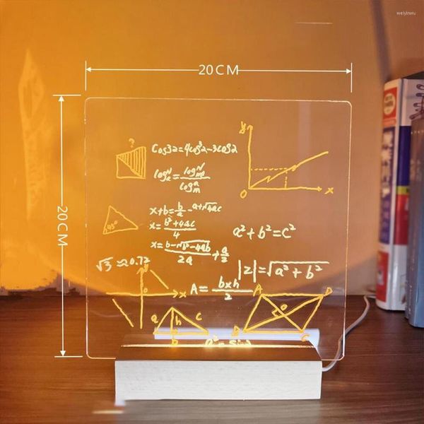 Luci notturne Lampada da tavolo da disegno Lampada da scrittura in acrilico Cancellabile Luce da pittura Illuminazione natalizia Camera da letto Personalizzata 15x15 cm