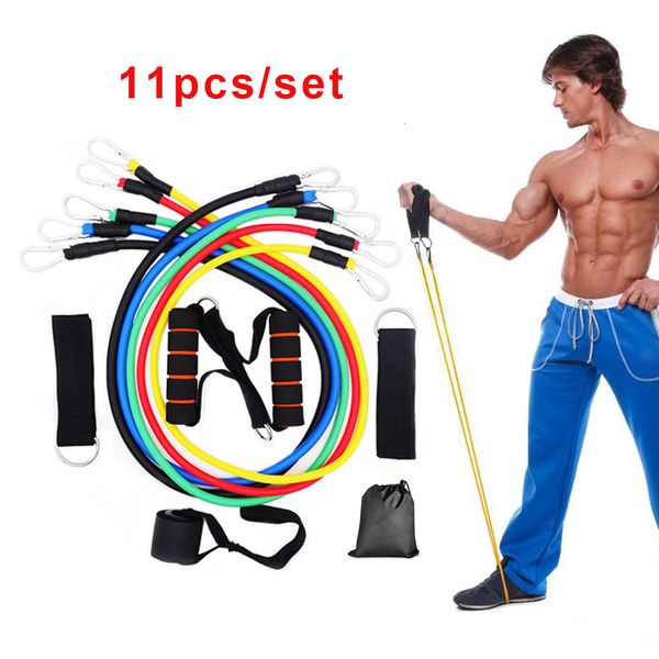 Faixas de resistência 11 pçs/conjunto Faixas de resistência de látex Crossfit Treinamento de força muscular Equipamento de ginástica Fitness Ioga Exercício Expansor de corda de tração 230615