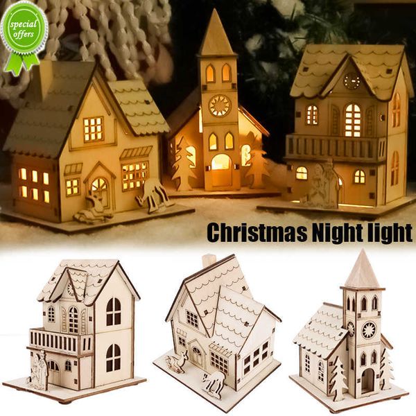 Novo led natal luz noturna feliz natal enfeites de cabana de madeira diy casa decoração de mesa lâmpada noturna natal presentes de ano novo brinquedos para crianças