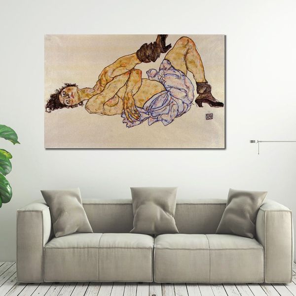 Arte astratta moderna su tela Reclining Nude femminile Egon Schiele Pittura a olio fatta a mano Decorazione da parete contemporanea