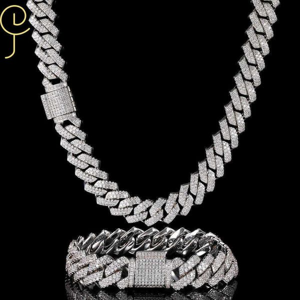 14mm Hip Hop Rap Jewelry Iced Out Zircon Women Men Wholesale Full Diamond Rhombus Miami Cuban Chain Bracelet Necklace
