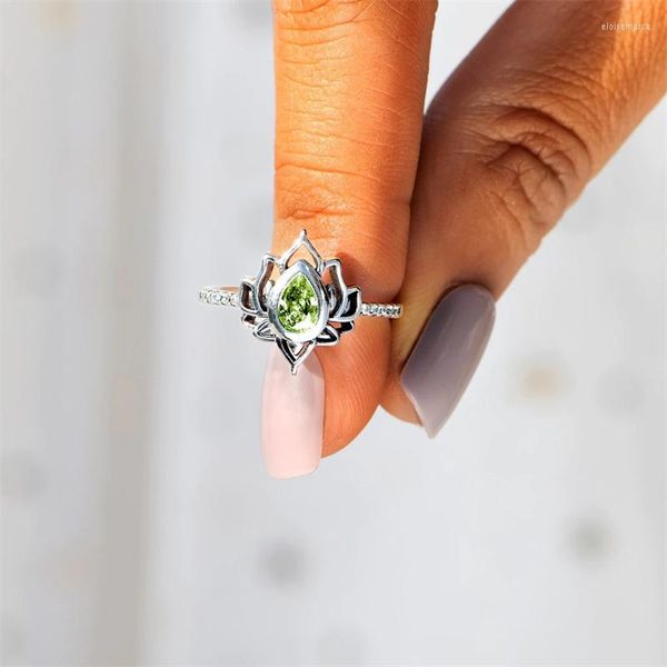 Обручальные кольца милая женщина маленькая открытая регулируемое кольцо серебряное цвет циркона обручальный кристаллический цветок лотоса для женщин