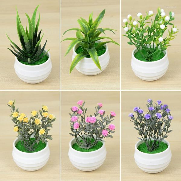 Dekorative Blumen, Mini-künstliche Aloe-Pflanzen, Bonsai, kleiner simulierter Baum, Gras, im Topf, grüner Topf, gefälschte Desktop-Ornamente, Heimdekoration