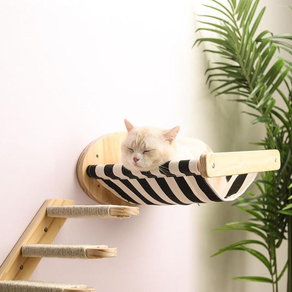 Kedi Yatakları 2023 Promosyon Çam Masif Ahşap Diy tırmanma çerçevesi Duvar asılı kapma direği hamak merdiven kabin oyuncak