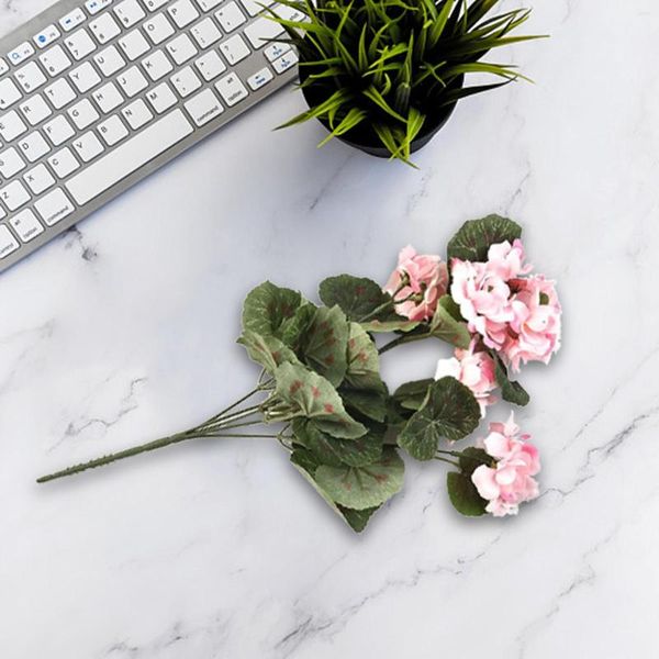 Flores decorativas artificiais gerânio arbusto floral plantas de simulação para vasos internos ou de abóbora mimar flor