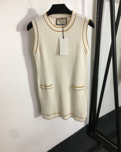 Vestidos de grife femininos elegantes sem mangas vestido casual algodão bordado fino pulôver saia