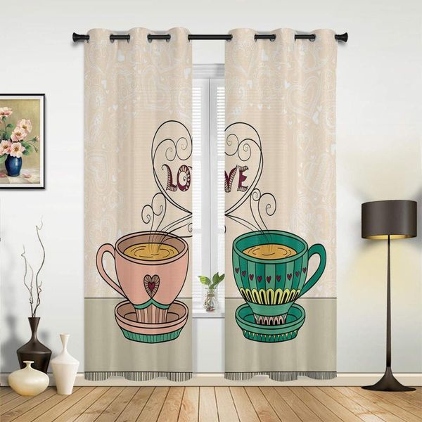 Tenda Rosa Verde Teacup Love Hall Tende Per Soggiorno Cucina Ragazzo Ragazza Camera Da Letto Finestre Lunghe Cortinas Decorazioni Per La Casa