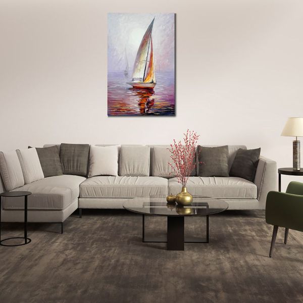 Текстурированная ручная масляная живопись CityScapes Canvas Art Pale Sail Modern Stoom Decor