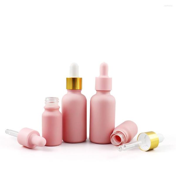 Garrafas de armazenamento 12x Vazia 30ML Frasco de gotas de vidro MaPink 10ml 1oz Óleo essencial rosa Piepette Conta-gotas Conta-gotas