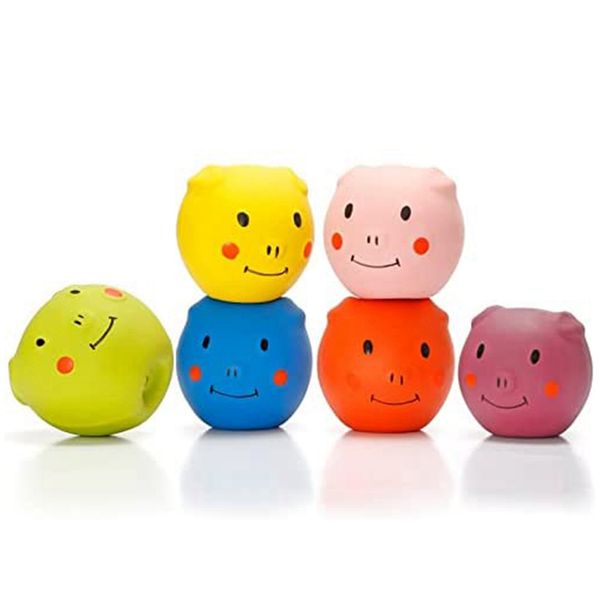 Hot Squeaky Dog Toys - Cute Funny Pigge Latex Dog Balls per cani di taglia piccola e media (confezione da 6)