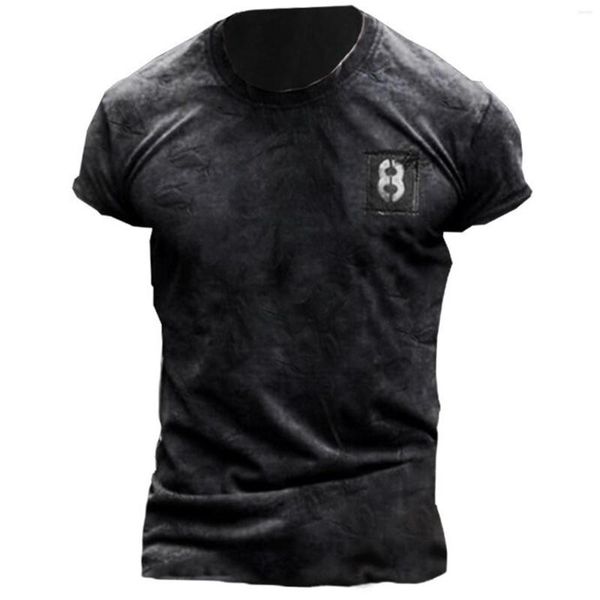 Herren-T-Shirts, eng, langärmelig, Sommer, 3D-Digitaldruck, Retro, lässig, Sport, kurzes T-Shirt, Muskel für Männer