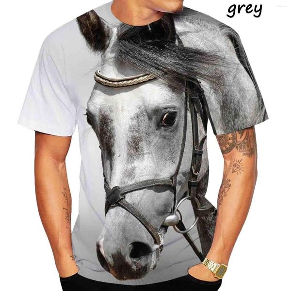 Camisetas masculinas Cool Fashion 3d Horse Printed Shirt Spring Summer Men Tops Casual Manga Curta T-shirts com decote em O