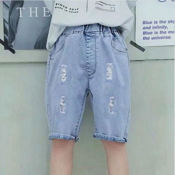 Jeans Boys denim şort yaz moda marka tasarım çocuklar baskı nakış kafesi jean kısa pantolon teen çocuk 214 yıl kıyafet 230616