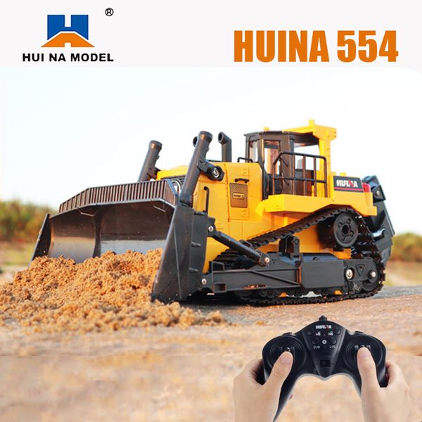 ElectricRC Car Huina 554 Rc Truck Car Crawler Remote Control Tractor Rc Heavy Equipment Bulldozer Veículo de Engenharia Controlado por Rádio Toy Kid 230616