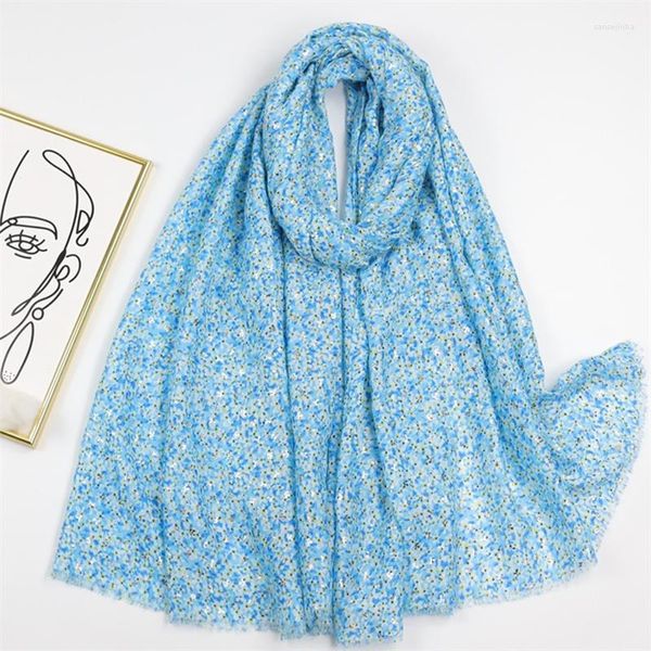 Sciarpe 2023 Sciarpa con frange in viscosa di cotone di lusso per le donne Hijab Beach Stole Scialle floreale a pois dorati Avvolge femminile Echarpe Bufandas Femme