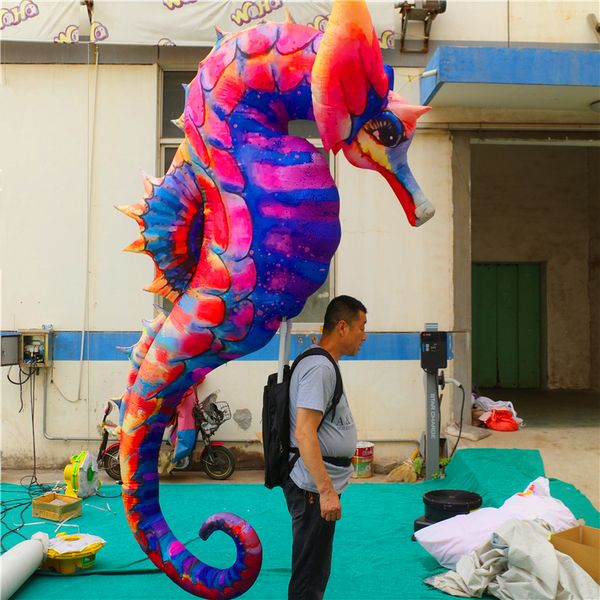 Balão inflável colorido iluminado colorido cavalo-marinho inflável arte animal para decoração de desfile de propaganda