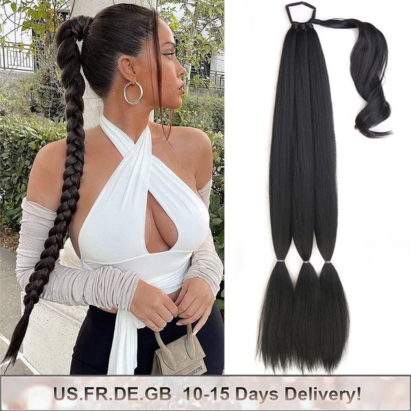 Extensão de cauda longa trançada sintética para cabelo feminino preto marrom peruca cauda com extensões falsas de laço 230617