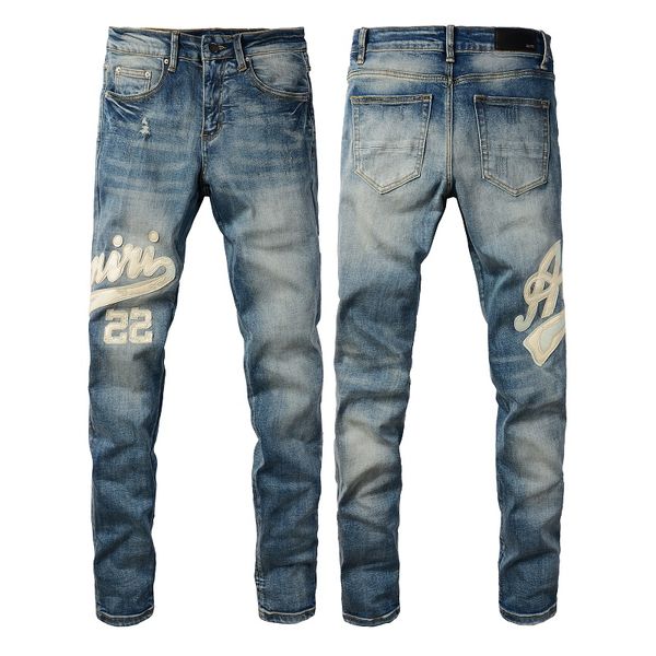 Designer Jeans Herren Denim Stickerei Hosen Mode Löcher Hosen US Größe 28-40 Hip Hop Distressed Zipper Hosen für Männer