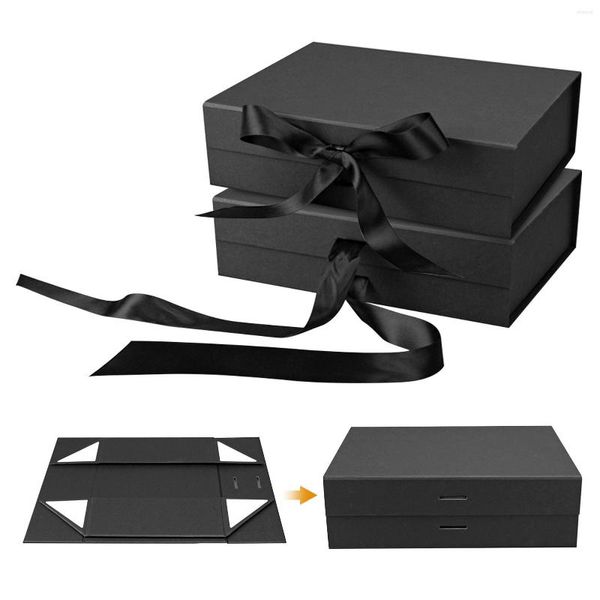 Подарочная упаковка 2PCS Год с лентой черной подарок на день рождения свадьба День Благодарения Поставки роскошной магнитной коробки очень большой