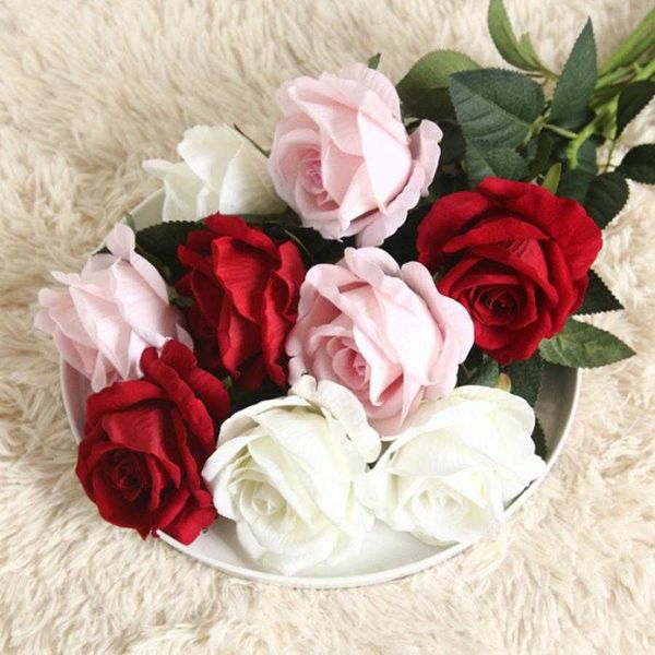 Flores secas 5 pçs buquê artificial barato lindas rosas de seda casamento para decoração de casa plantas falsas grinaldas decorativas de natal
