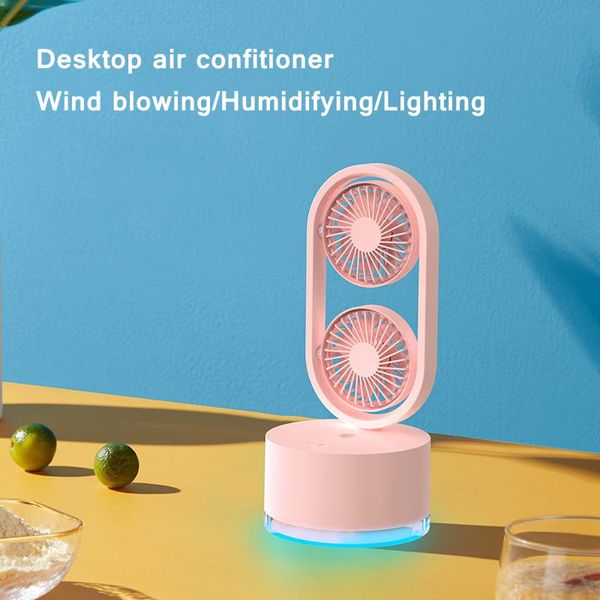 Ventilatori USB Ventilatore per umidificazione da scrivania Raffreddatore d'acqua ricaricabile Raffreddatore d'aria Rotazione a 360 ° Umidificatore da 400 ml con luce notturna per Camera da letto Ufficio