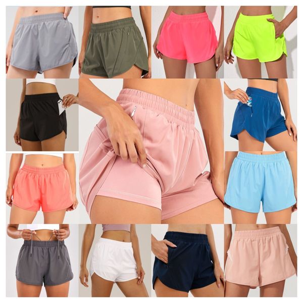 Roupas de ioga femininas de marca, shorts de designer, calças curtas com bolso com zíper, roupas de fitness para meninas, calças femininas elásticas para corrida, roupas esportivas