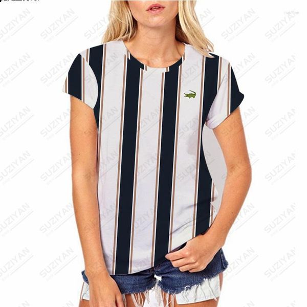 Camisetas Masculinas Casal de Verão Manga Curta Xadrez Listras Zebra Estampa Digital 3D Masculino e Feminino Casual Personalidade Estilo Redondo