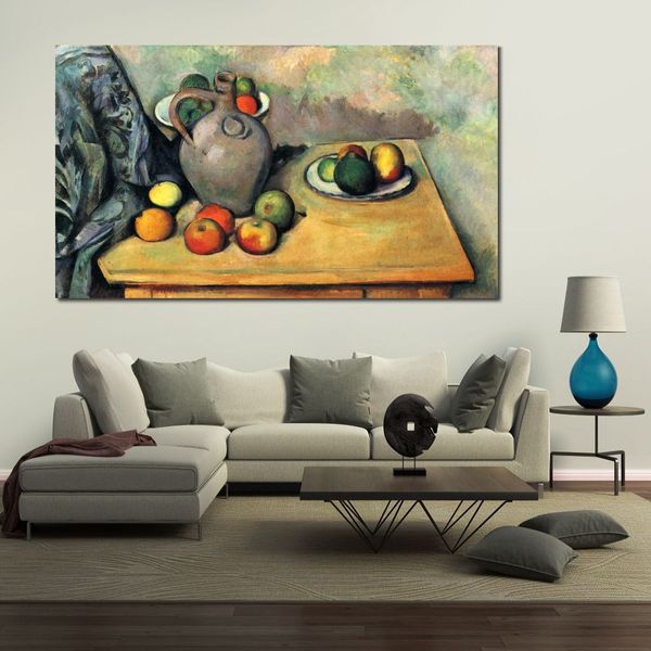 Famoso dipinto su tela Still Life Jug Fruit on Table Paul Cezanne dipinto a mano opere d'arte impressioniste per l'arredamento dell'hotel ristorante