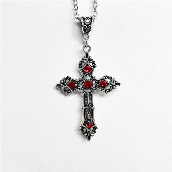 Colares pendentes Colar de Cruz Cristãos Vintage para Mulheres Man Silver Color com cristais Crucifixo gótico Símbolo de Páscoa Jóias Unissex 230613