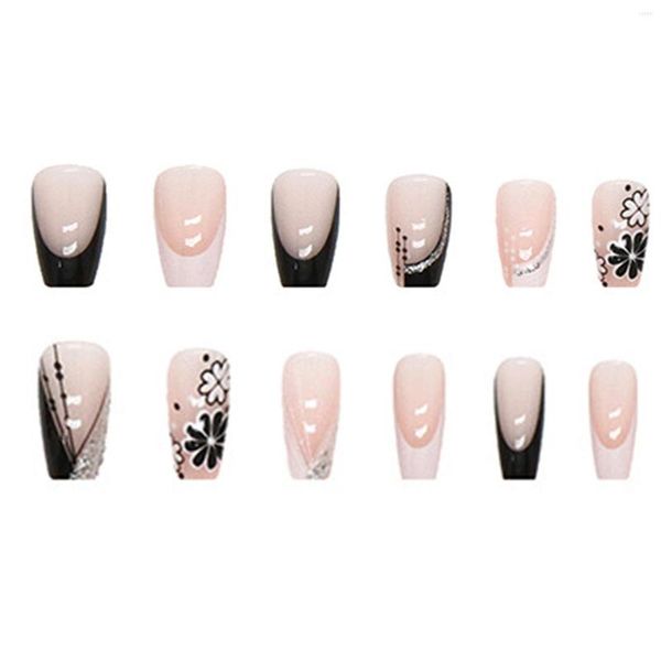 Falsche Nägel Full Cover Ballet French Black Series Fake Cool Nail Kit mit Kleber für Fingerdekoration Home DIY