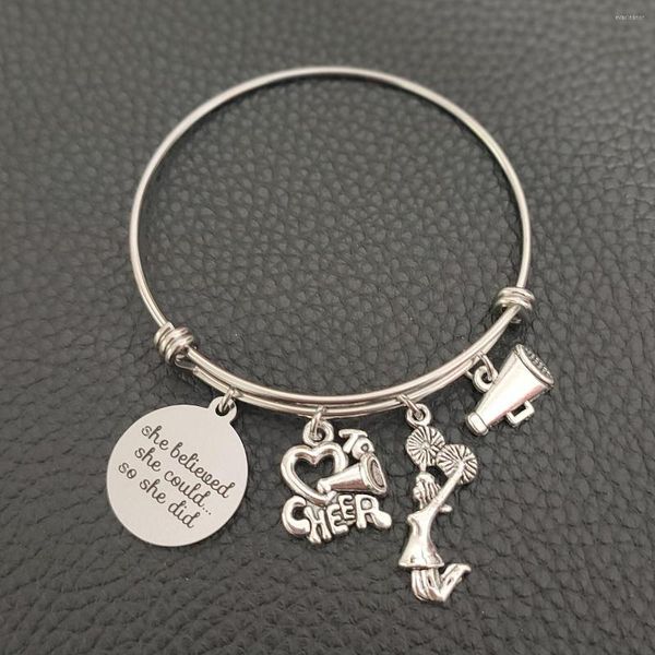 Armreif aus Edelstahl „I Love To Cheer Cheerleader She Believed Could Cheerleading“ Charm-Armbänder Mädchenschmuck