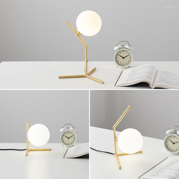 Table Lamps Simple Modern Pure Copper Gold Milk White Lamp Bedroom Bedside Study Decorative LED Glass For